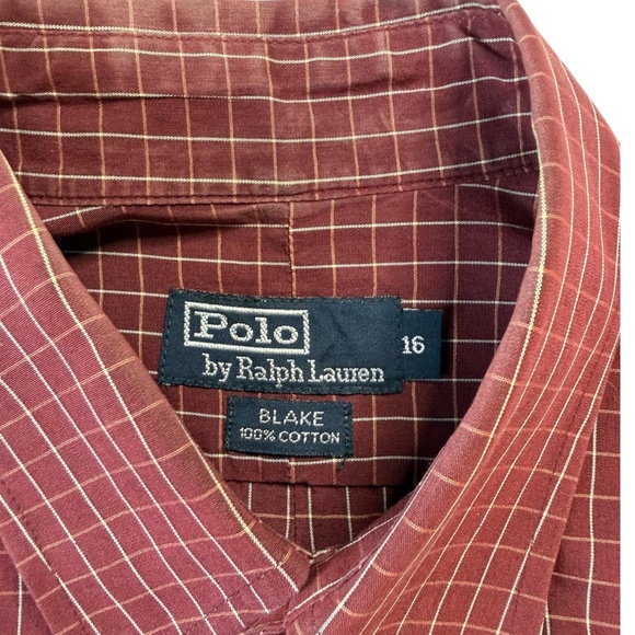 Vintage Polo RalphLauren Blake Button Down Shirt Men 16 Red White Plaid Pony 90s - Picture 3 of 11